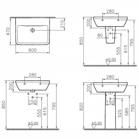 Lavabo VitrA Integra 60 cm, senza troppopieno, senza foro per rubinetto