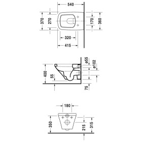 Duravit Durastyle WC mural, chasse d'eau à fond plat