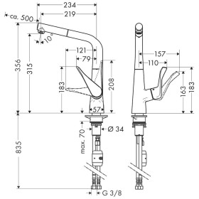 hansgrohe Mitigeur de cuisine monocommande Metris M71 320, bec extractible, 1jet