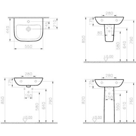 Lavabo VitrA S20 55 cm, senza foro per rubinetto, senza troppopieno