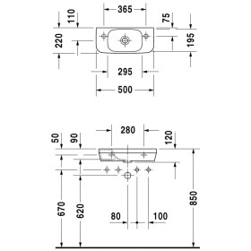 Lavabo Duravit DuraStyle 50 cm, con 1 foro per rubinetto a sinistra