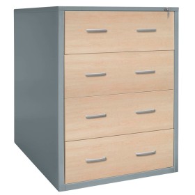 Wolfstahl Hängeregistraturschrank doppelbahnig 4 Schubladen 76 x 62 x 132 cm silber-ahorn