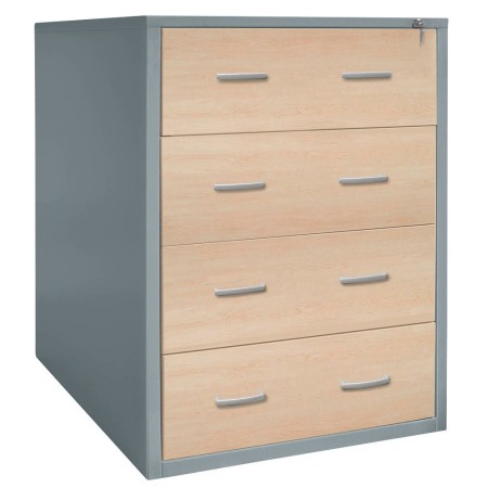 Wolfstahl Hängeregistraturschrank doppelbahnig 4 Schubladen 76 x 62 x 132 cm silber-ahorn