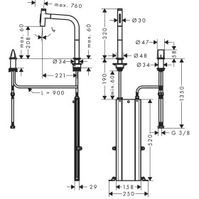 hansgrohe Metris Select M71 2-Loch Einhebel-Küchenmischer 200, Ausziehbrause, 2jet, sBox