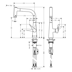 Mitigeur de cuisine monocommande hansgrohe Metris M71 220, douchette extractible, 2 jets