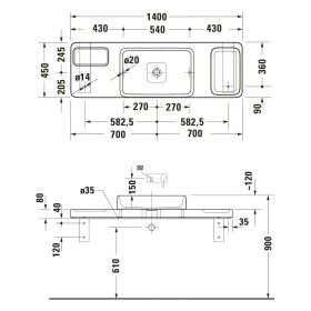 Set di console in pietra Duravit Qatego con lavabo, console e supporto per console 140 x 45 cm