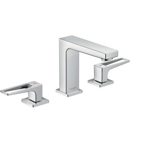 hansgrohe Metropol 3-Loch Waschtischarmatur 110 mit Bügelgriffen und Push-Open Ablaufgarnitur