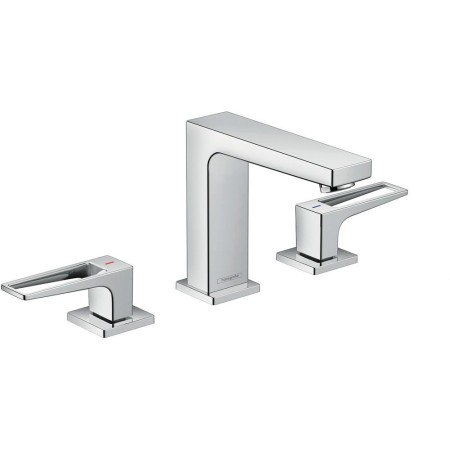 hansgrohe Metropol 3-Loch Waschtischarmatur 110 mit Bügelgriffen und Push-Open Ablaufgarnitur