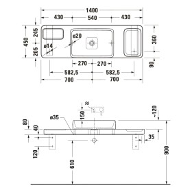 Set di console in pietra Duravit Qatego con lavabo, console e supporto per console 140 x 45 cm