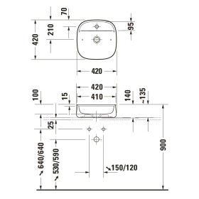 Lavabo da appoggio Duravit Zencha 42 x 42 cm, con piano porta rubinetti