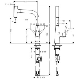 Mitigeur de cuisine monocommande hansgrohe Metris Select M71 240, bec extractible, 1jet