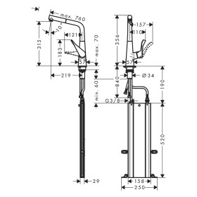 hansgrohe Metris M71 Einhebel-Küchenmischer 320, Ausziehauslauf, 1jet, sBox