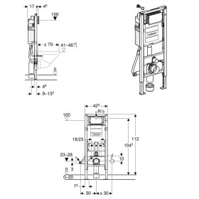 Geberit Duofix pour WC suspendu, 112 cm, avec réservoir de chasse Sigma UP de 12 cm, accessible aux personnes à mobilité réduite