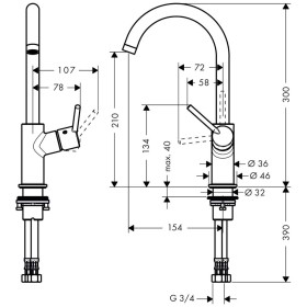 Mitigeur de lavabo monocommande hansgrohe Talis S² 210 avec bec pivotant et bonde Push-Open
