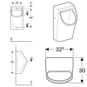 Geberit Renova Plan Urinal, Zulauf von hinten, Abgang nach hinten