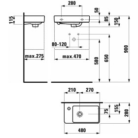 Lavabo LAUFEN PRO S 48 cm asymétrique avec cuve à droite