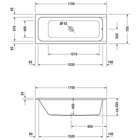 Duravit D-Code Rechteck-Badewanne 170 x 70 cm mit Mittelablauf