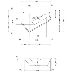 Duravit Paiova 5-Eck Badewanne links, Einbauversion 177 x 130 cm