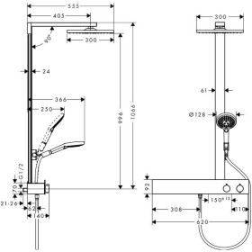 hansgrohe Raindance E 300 1jet Showerpipe 600 ST, EcoSmart