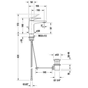 Miscelatore monocomando per lavabo Duravit Tulum S, con tappo di scarico