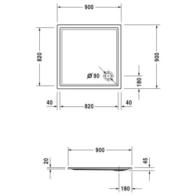 Duravit Starck Slimline Duschwanne Quadrat 90 x 90 cm mit Antislip