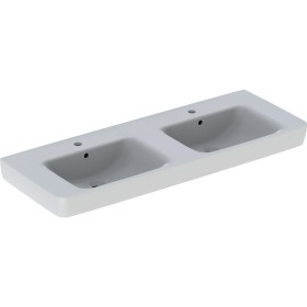 Geberit Renova Plan Doppelwaschtisch 130 cm mit Hahnloch mittig, mit Überlauf