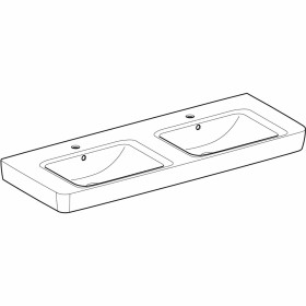Geberit Renova Plan Doppelwaschtisch 130 cm mit Hahnloch mittig, mit Überlauf