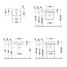 Lavabo Duravit DuraSquare senza foro per rubinetto 45 x 35 cm