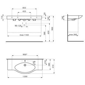 Lavabo LAUFEN Palace 120 cm con troppopieno e 1 foro rubinetto