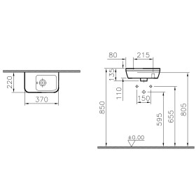 VitrA Integra Waschtisch Compact 37 cm, mit Überlaufloch, ohne Hahnloch