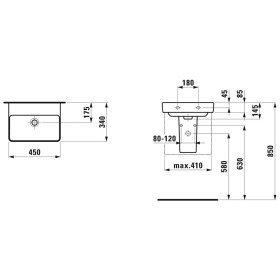 Lavabo LAUFEN PRO S 45 cm, avec trop-plein, sans trou de robinet