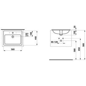 Lavabo da incasso LAUFEN PRO S 56 cm dall'alto con foro per rubinetto e troppopieno