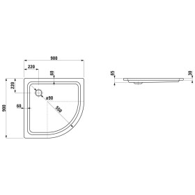 Receveur de douche quart de cercle LAUFEN Platina 90 x 90 x 6,5 cm sans antidérapant