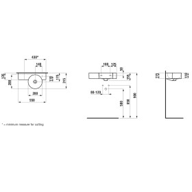 Lavabo LAUFEN Val 55 x 31,5 cm, Ripiano a sinistra, senza foro per rubinetto, con troppo pieno
