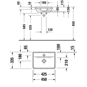 Lavabo Duravit D-Neo 45 cm, con 1 foro per rubinetto, senza troppo pieno