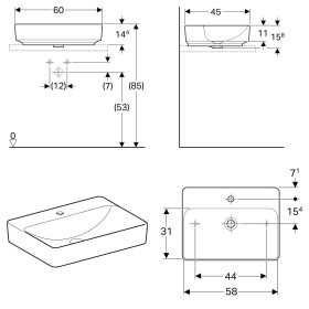 Geberit VariForm Aufsatzwaschtisch 60 x 45 cm, rechteckig, mit Hahnlochbank