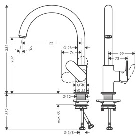 hansgrohe Vernis Blend M35 Einhebel-Küchenarmatur 260, 1 Strahlart