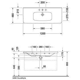 Lavabo da mobile Duravit DuraStyle 120 cm, con 1 foro per rubinetto