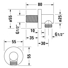 Raccordo a parete Duravit senza supporto doccia con rosone rotondo