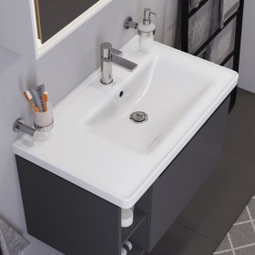 Duravit D-Neo Möbelwaschtisch 80 cm asymmetrisch, mit 1 Hahnloch und Überlauf, Ablage links
