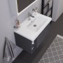 Duravit D-Neo Möbelwaschtisch 80 cm asymmetrisch, mit 1 Hahnloch und Überlauf, Ablage links
