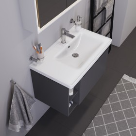Duravit D-Neo Mobile lavabo 80 cm asimmetrico, con 1 foro per rubinetto e troppo pieno, mensola a sinistra
