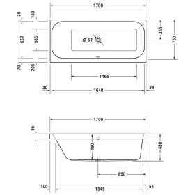 Duravit Happy D.2 Badewanne Rechteck 170 x 75 cm, Rückenschräge links