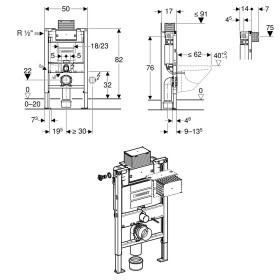 Elemento Geberit Duofix per WC a parete, 82 cm, con scatola di scarico Omega UP da 12 cm