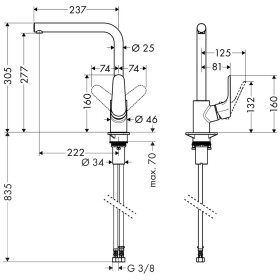 hansgrohe Focus M41 Mitigeur de cuisine monocommande 280, 1jet