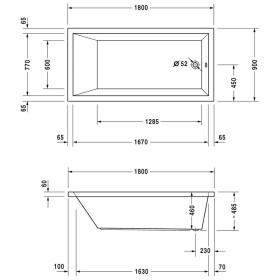 Duravit Starck Badewanne Rechteck 180 x 90 cm mit einer Rückenschräge