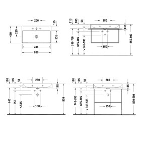 Lavabo Duravit DuraSquare lucidato con 1 foro per rubinetto, 80 x 47 cm