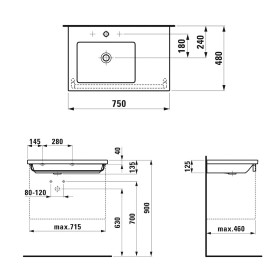 Vasque LAUFEN Living Square 75 x 48 cm avec 1 trou de robinet, tablette à droite