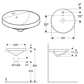 Geberit VariForm Einbauwaschtisch, rund, mit Hahnlochbank
