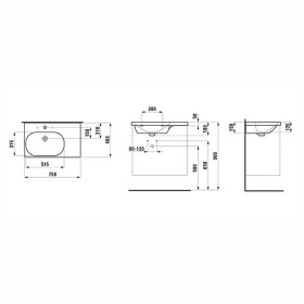 Lavabo LAUFEN LUA 75 x 46 cm, lavabo asimmetrico a sinistra, con foro rubinetto, con troppopieno